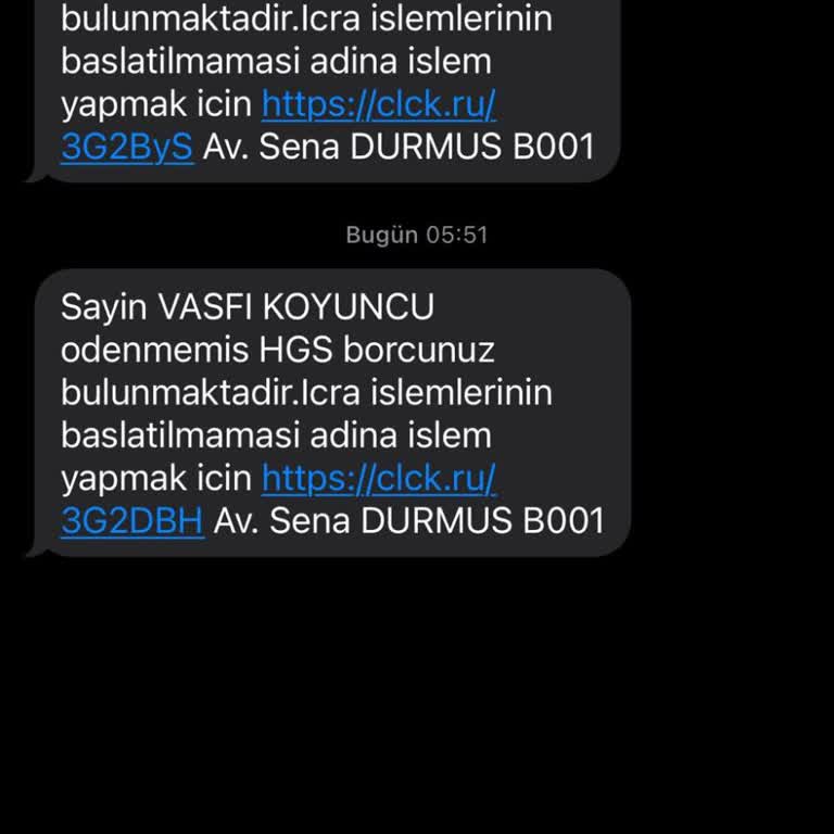Kimlik Bilgilerimle Yapılan Sahte HGS Borç Mesajları