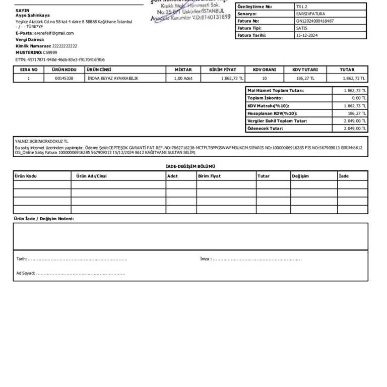 Ayakkabılığın Eksik Parçası Ve İade Sorunu