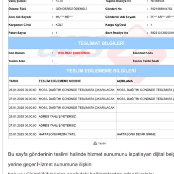 Kargo Teslimatında Sürekli Yanıltıcı Bilgilendirme Ve İletişim Sorunu