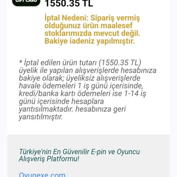 Razer Gold Siparişim İptal Edildi, Para İadesi Yapılmadı