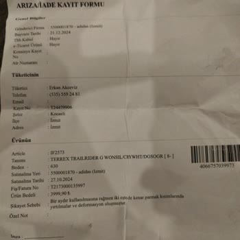 1 Ayda Deforme Olan Terrex Ayakkabılar İçin Çözüm Bekliyoruz