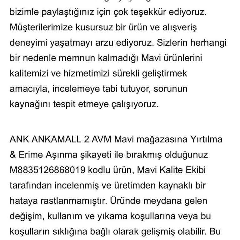 Mavi Jeans Ürün Kalitesi Ve Müşteri Hizmetleri Hayal Kırıklığı