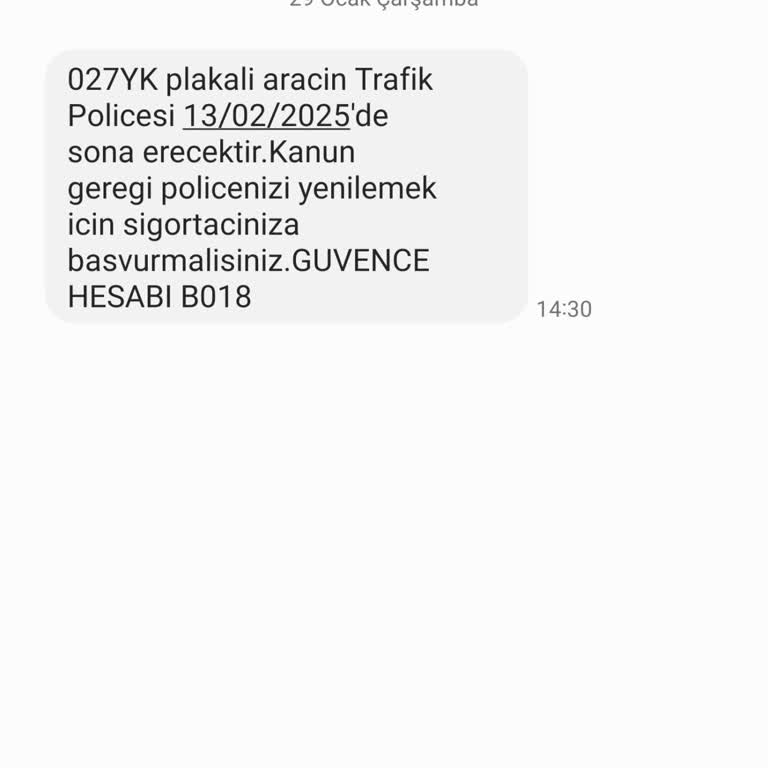 Adıma Kayıtlı Olmayan Araç İçin Yanıltıcı SMS Aldım