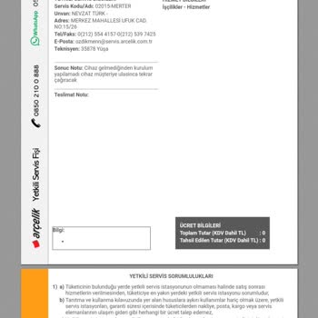 Arçelik Servisinden Eksik Malzeme Ve İletişim Sorunu