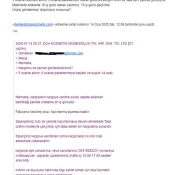 Doa Kozmetik: Teslimat Ve İletişim Fiyaskosu