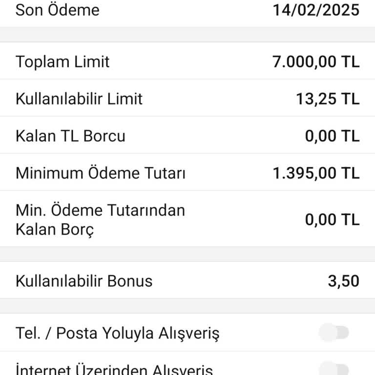 Kredi Kartı Limit Artışı Talebi Reddediliyor