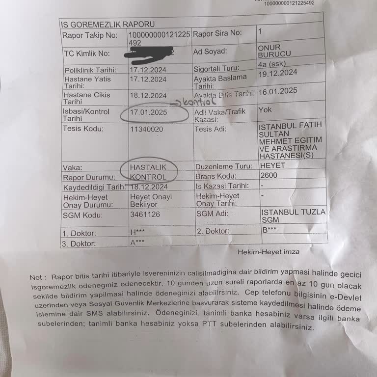 Ameliyat Sonrası Rapor Sorunu Ve SGK Mağduriyeti