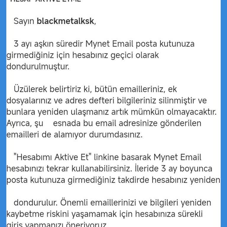 Mynet Mail Hesabının Ücretli Aktivasyon Zorunluluğu