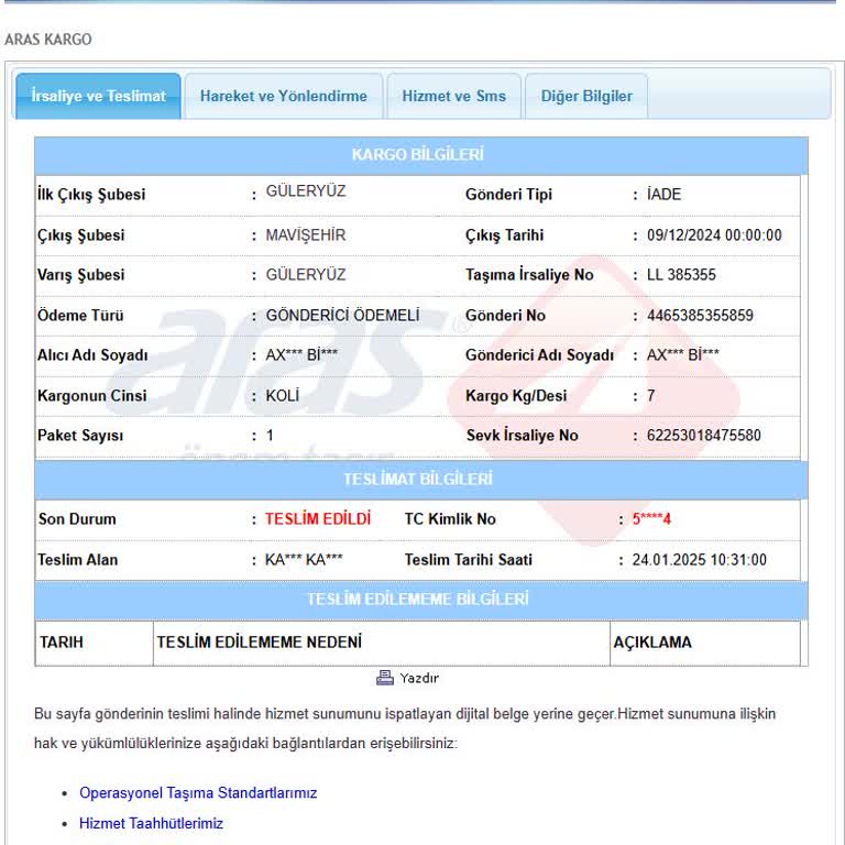 Aras Kargo Kayıp Ürün ve İlgisiz Hizmet