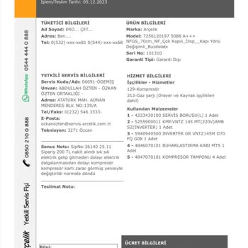 Arçelik Buzdolabı Motor Arızası Ve Yetersiz Servis