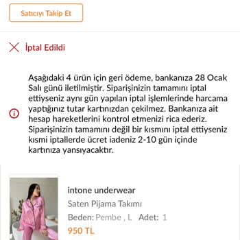 İptal Edilen Ürünlerin İadesi Gerçekleşmedi
