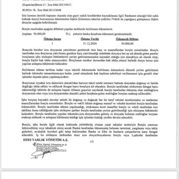 Efes Varlık Şirketi İle Protokol Sorunu Ve İcra Dosyası Engeli