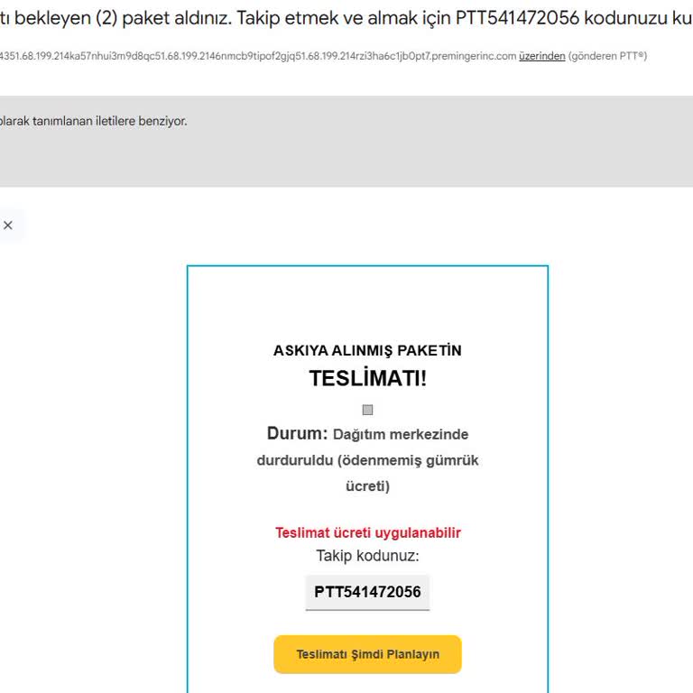 PTT Kargo Adına Gelen Şüpheli E-postalarla İlgili Uyarı