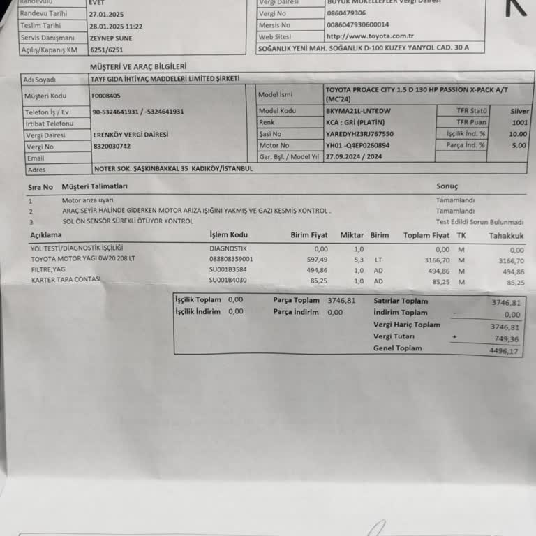 Toyota Proace City: Garanti Kapsamında Motor Yağı Problemi