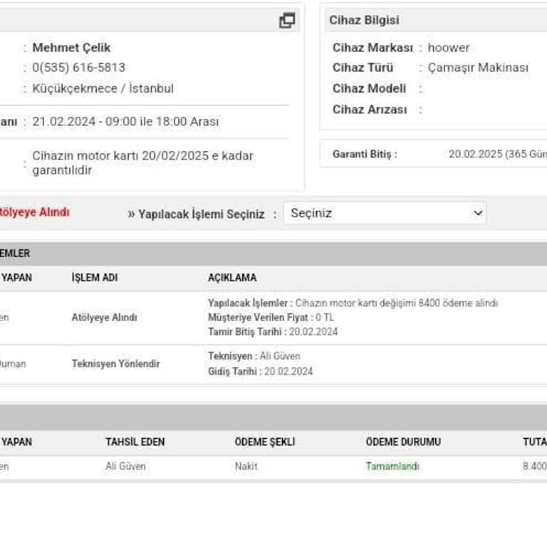 Hoover Çamaşır Makinesi Kart Arızası Ve Servis Sorunları