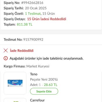 Teslim Edilmeyen Sipariş Ve İade Edilmeyen Ücret Sorunu