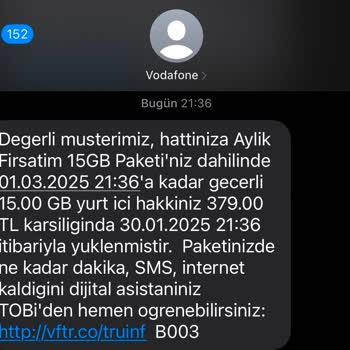 Vodafone Yanımda Uygulaması Üzerinden Alınan Ek Paket Ücret Farkı Sorunu