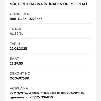Uber'den Para İadesi Ve İletişim Sorunu