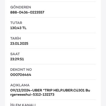 Uber'den Para İadesi Ve İletişim Sorunu