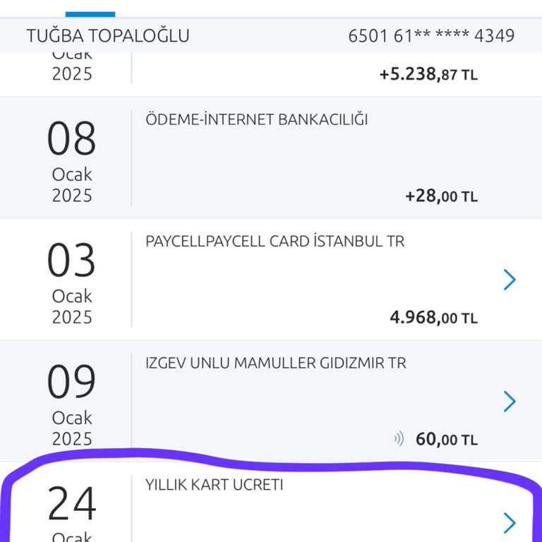 Yıllık Kart Ücreti İadesi Talebi