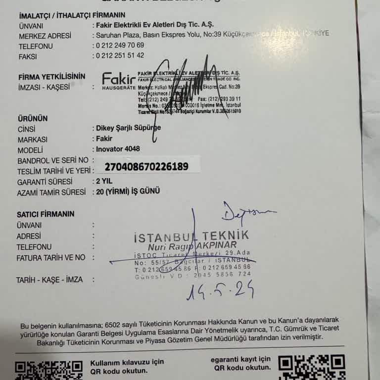 Fakir Dikey Süpürgede Ek Garanti Sorunu
