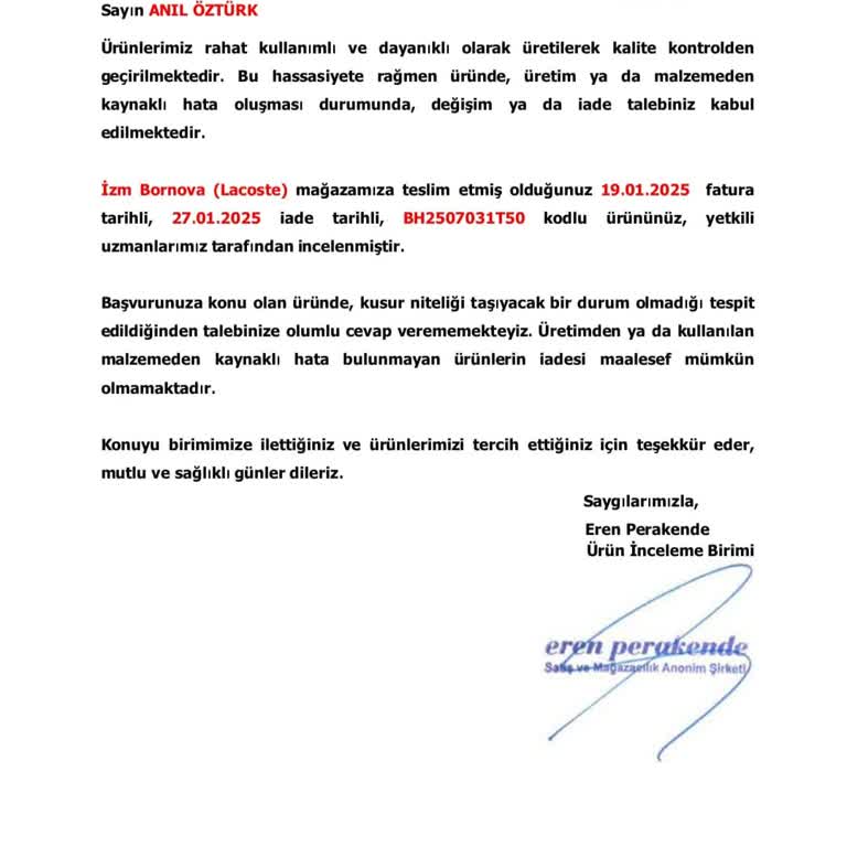 Montumdaki Kumaş Hatası İçin Çözüm Bekliyorum