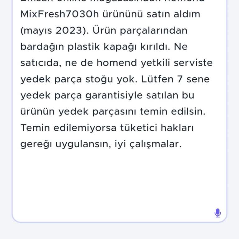 Yedek Parça Sıkıntısı: Homend MixFresh7030h