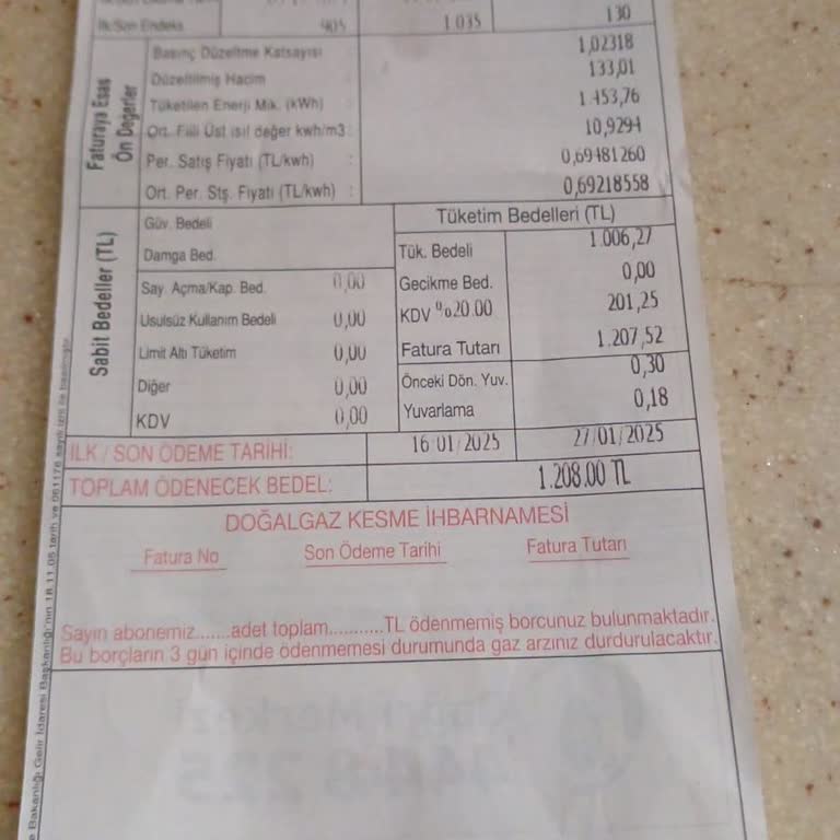 Doğalgaz Faturası Ödeme Sorunu