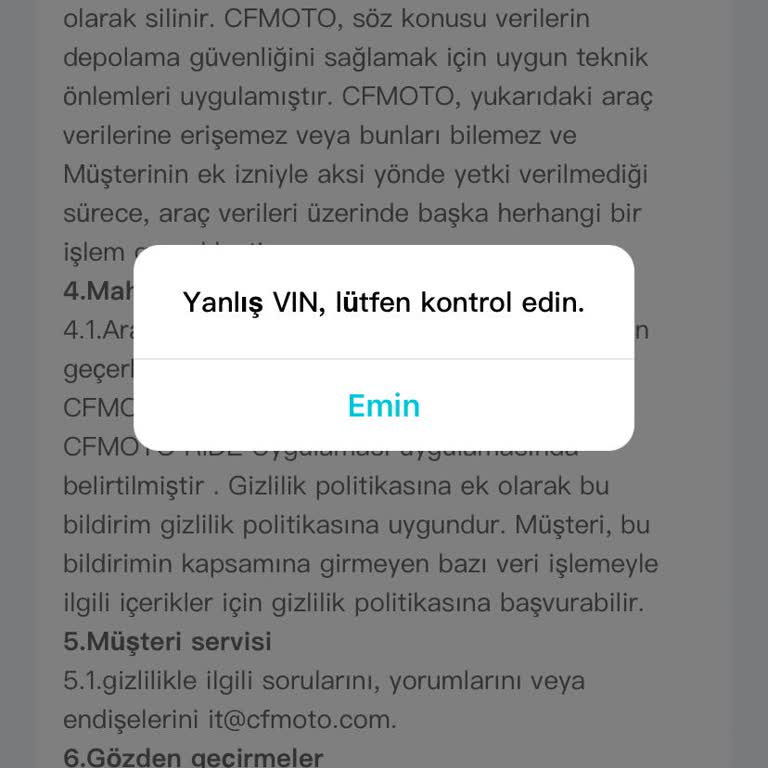 CFMOTO Uygulamasında Şasi Numarası Sorunu