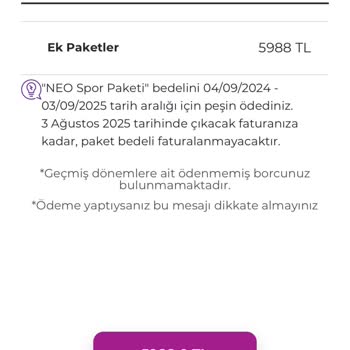 Almadığım Neo Spor Paketi İçin 8000 ₺ Talep Ediliyor