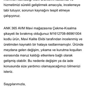 Mavi'den Aldığım Tişört İlk Yıkamada Çekti Ve Sündü