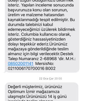 Columbia Ürünü Deformasyon Ve Müşteri Hizmetleri Sorunu