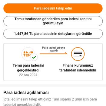 Temu'dan İade Edilmeyen Para Şikayeti