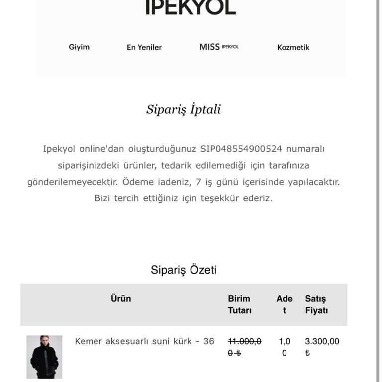 İpekyol Online Alışverişte Kürk Siparişi Sorunu