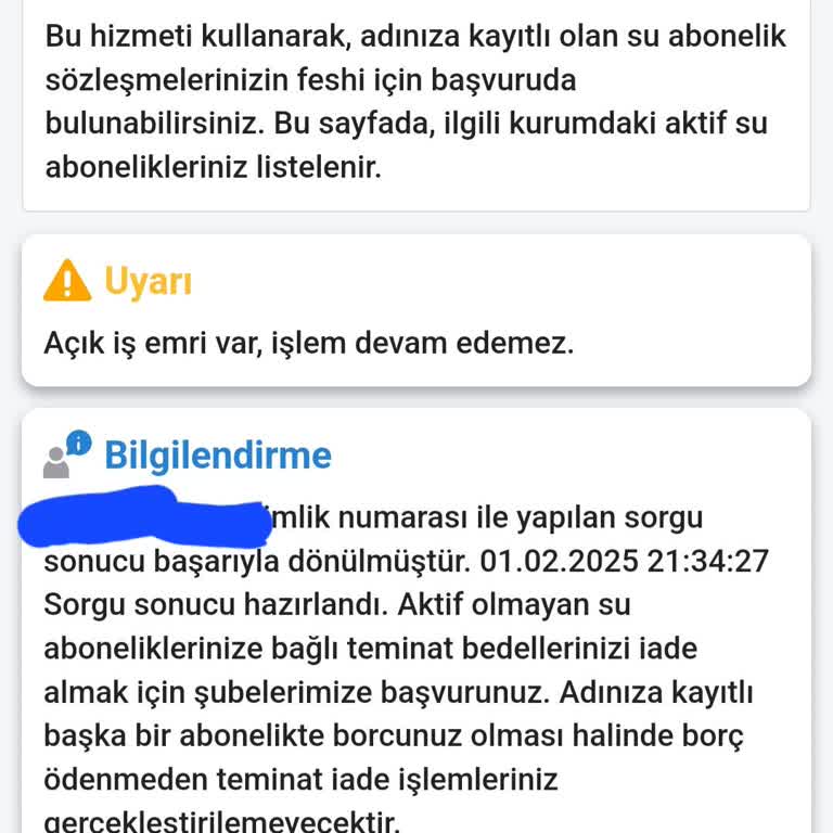 İZSU Fesih İşleminde Açık İş Emri Engeli
