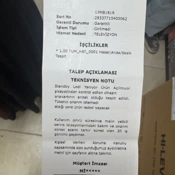 A101'den Alınan Televizyonun Arıza Süreci