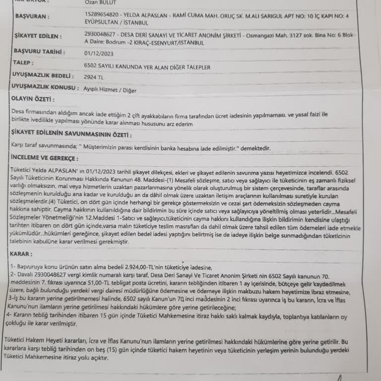 İade Edilmeyen Para Ve İnatçı Firma