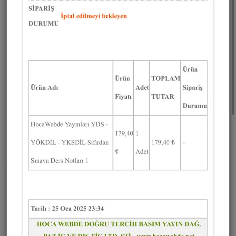 İptal Edilen Siparişin Ücreti Hala İade Edilmedi