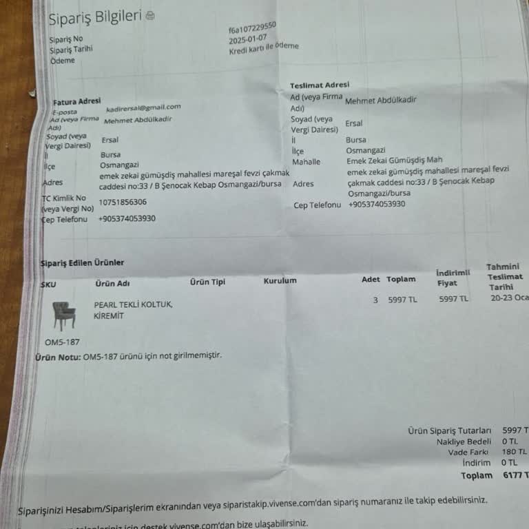 Vivense Bursa Karaman Şubesi'nde Teslimat Sorunu Ve İletişim Eksikliği