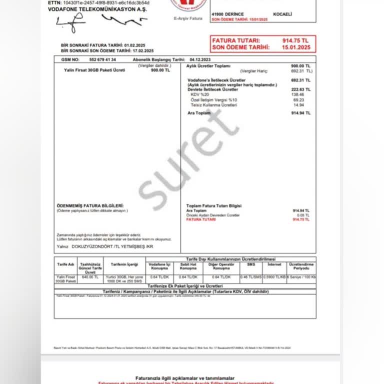 Vodafone'un Hatalı Faturası Ve İlgisiz Hizmeti