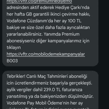 Vodafone Pay İle İzinsiz Abonelik Ve Haksız Ücretlendirme