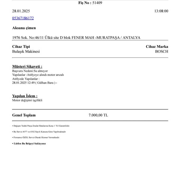 Bosch Servisinde Yüksek Ücret Ve Yetersiz Hizmet Sorunu