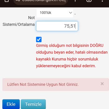 İŞKUR E-Şube Uygulamasındaki Not Sistemi Hatası