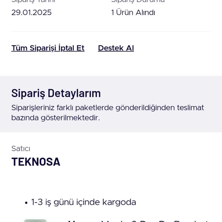 Siparişin Kargoya Verilmemesi Ve Yetersiz Destek