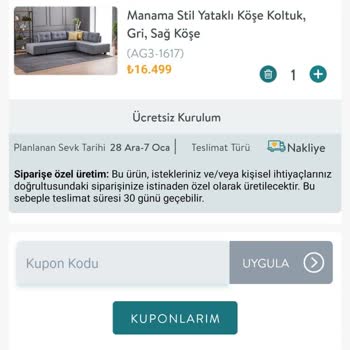 Vivense'den Aldığım Köşe Koltuk Takımı Teslim Edilmiyor