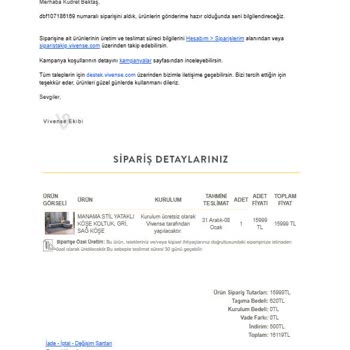 Vivense'den Aldığım Köşe Koltuk Takımı Teslim Edilmiyor