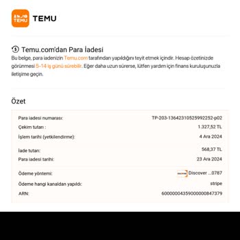 İade Ücreti Sorunu: Temu'dan Geri Ödeme Bekliyorum