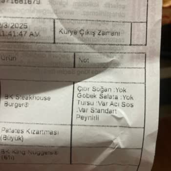 Sipariş Notlarına Dikkat Edilmeyen Hizmet