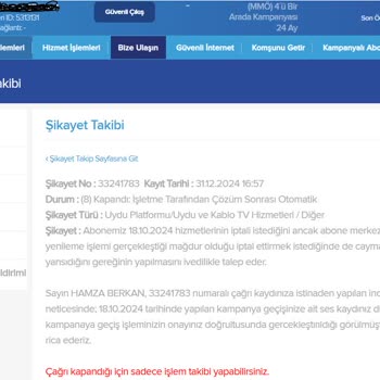 Yanlış Yenilenen Taahhüt Ve Yetersiz Müşteri Hizmetleri