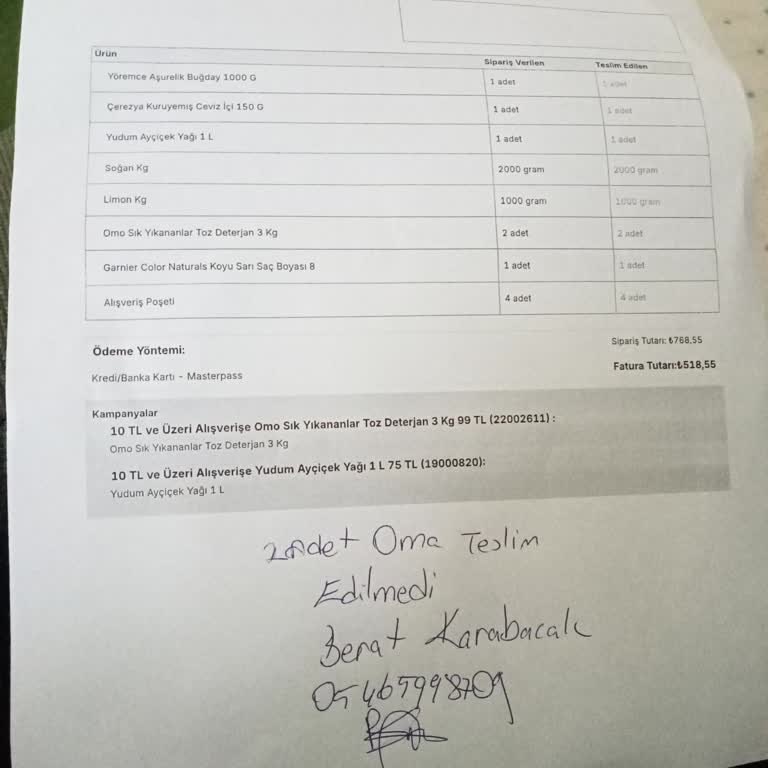 Eksik Ürün Ve Yetersiz Müşteri Hizmetleri
